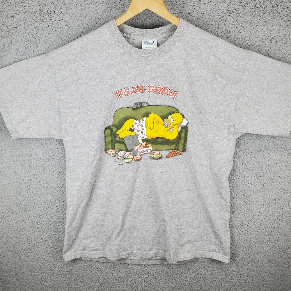 Homer Simpson Its All Good Couch Donut Graphic Print Humor T Shirt Sz XL Gray
